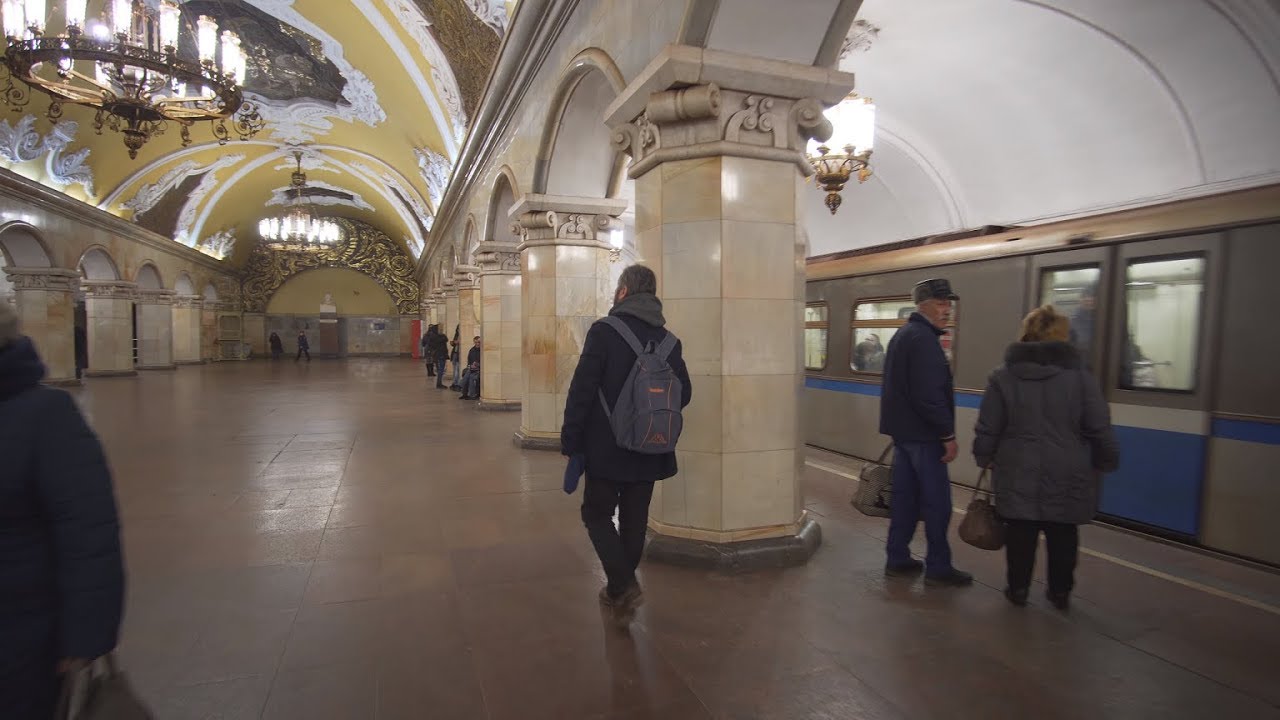 Russia, Moscow, metro ride from Комсомо́льская to Ку́рская