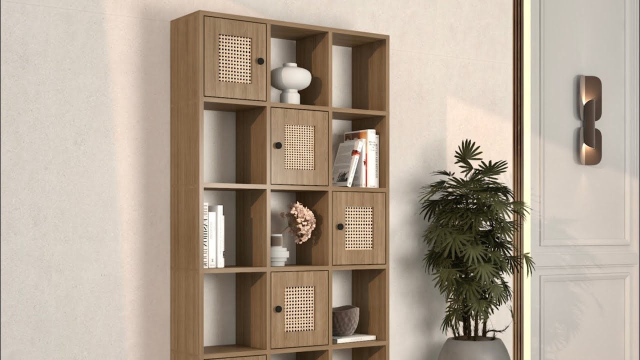 Shelf with 5 rattan doors / Code (A-08)
