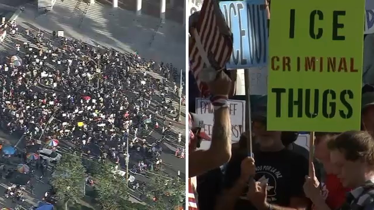 Hundreds gather for another anti-ICE protest in DTLA after tense scene Friday