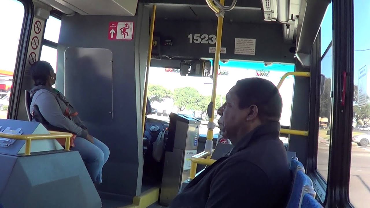 Riding the bus, in Houston.