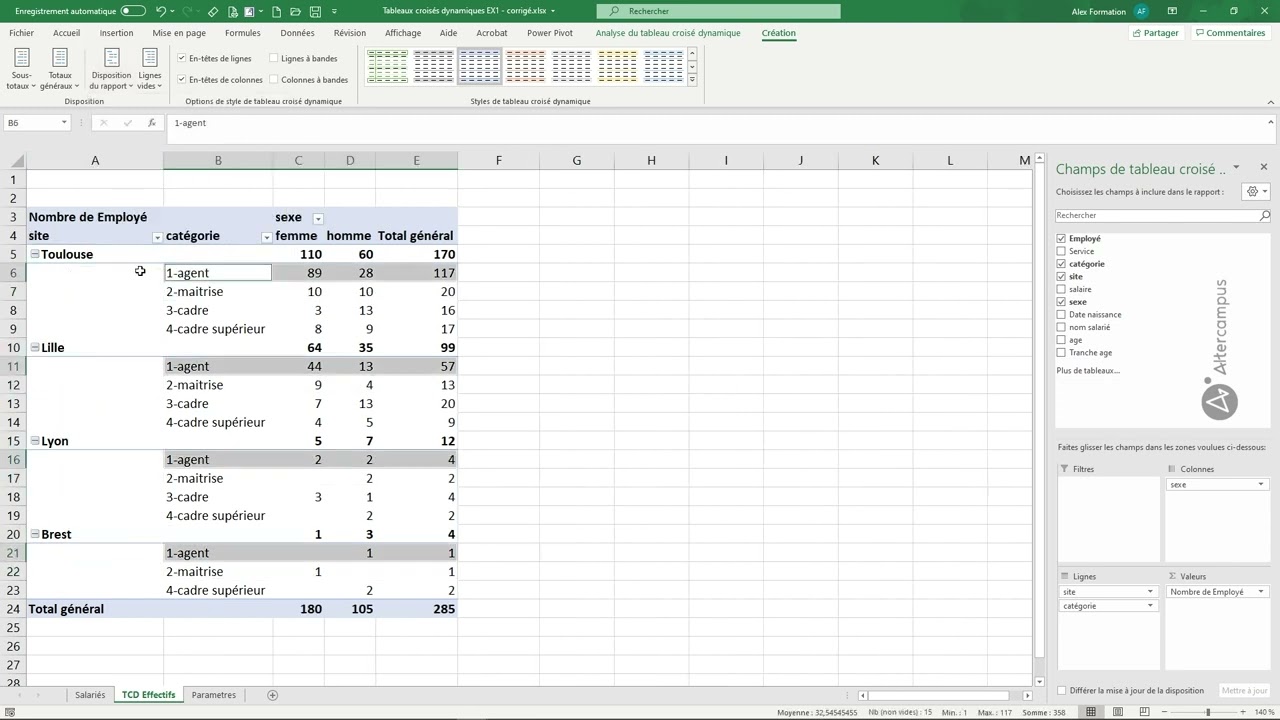 Excel - 08. Tableau crois&eacute; dynamique; l'onglet contextuel cr&eacute;ation