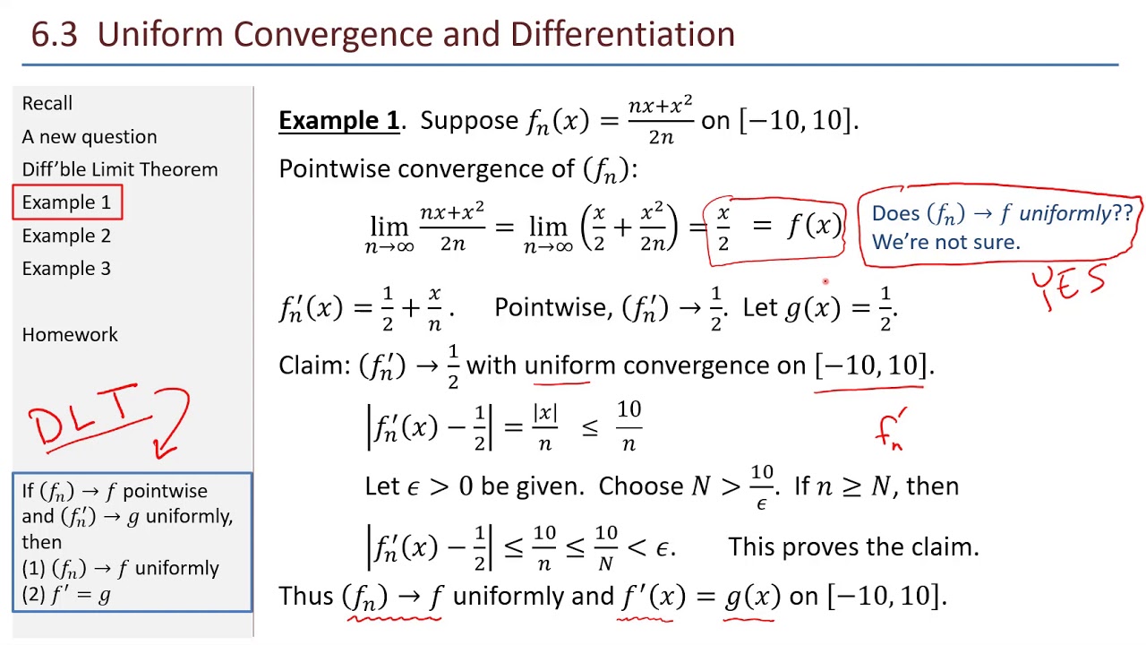 Math 441 - 6.3 Uniform Convergence and Differentiation