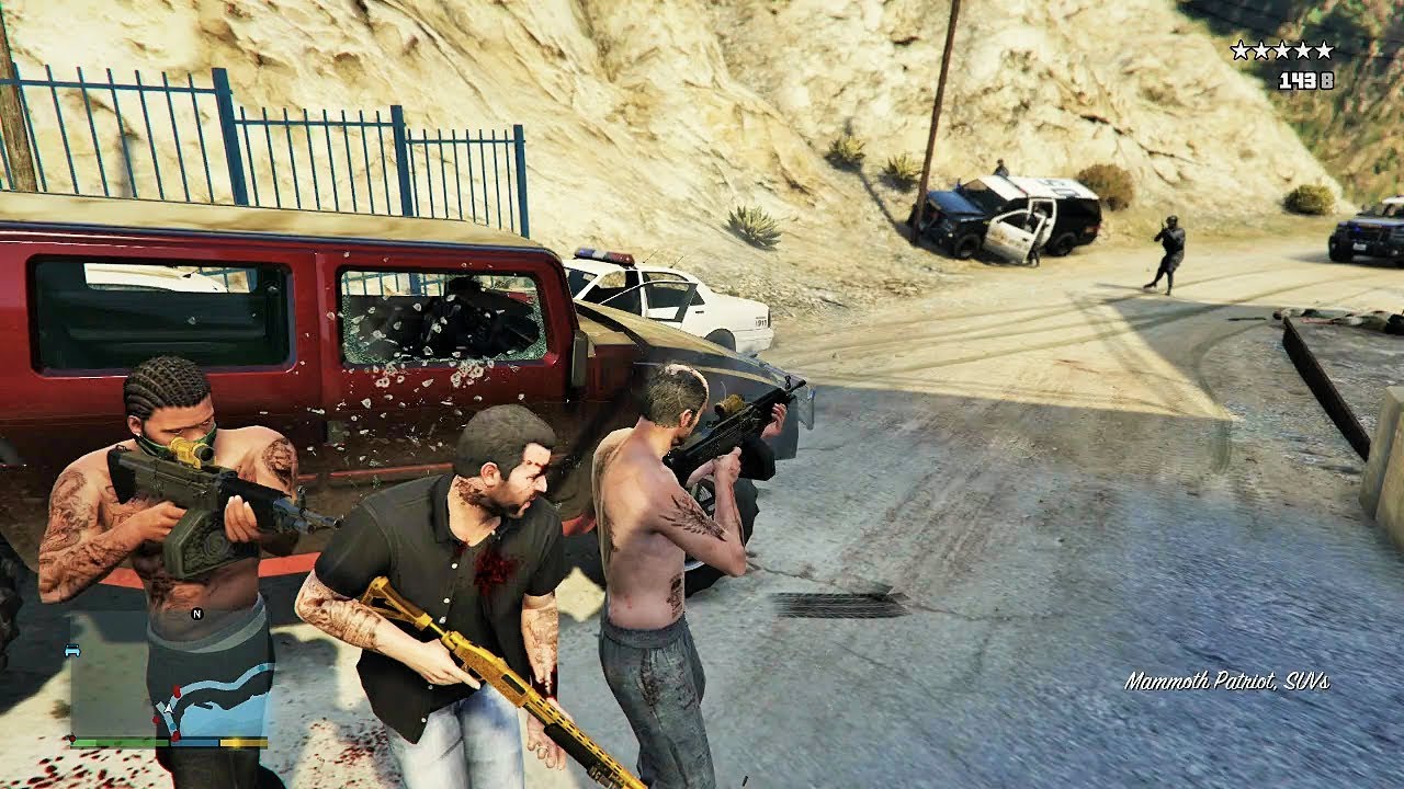 GTA 5 - Franklin, Michael and Trevor Five Star Escape From The LAND ACT DAM! # 25