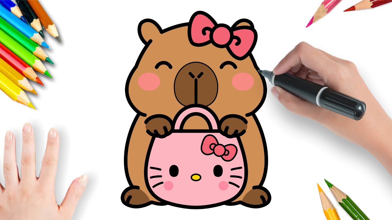 Como Desenhar uma Capivara Fofa Com a Bolsa Hello Kitty