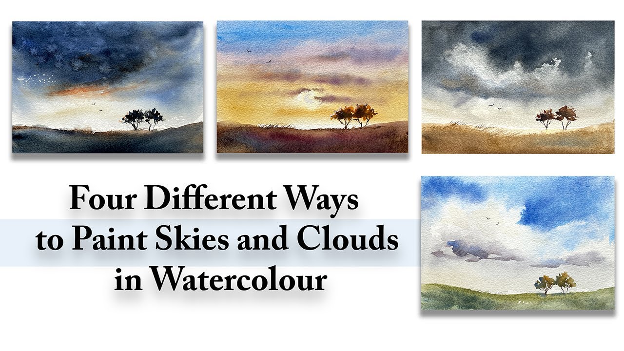 4 Ways to Paint Skies and Clouds in Watercolour |  Landscape Painting Tutorial | Loose Watercolour