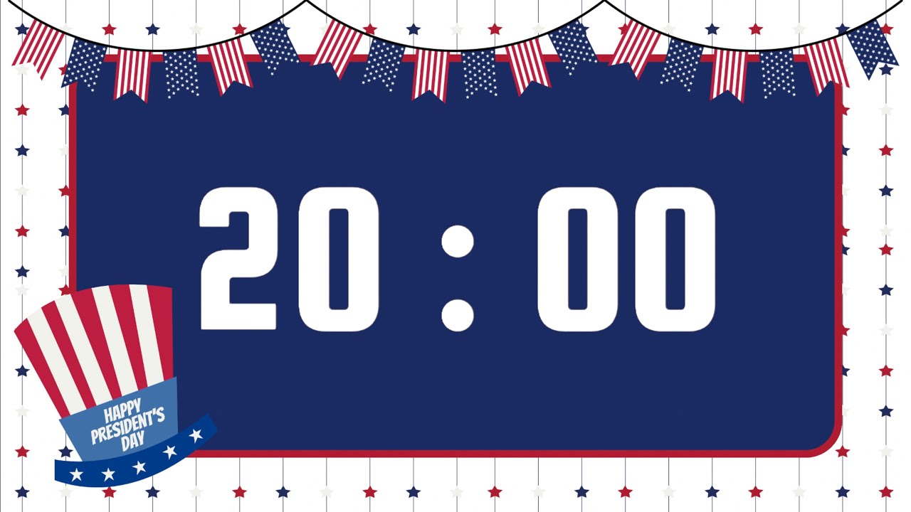 20 Minute Timer | With Alarm Bell & No Music | Happy President's Day 🇺🇸 🦅