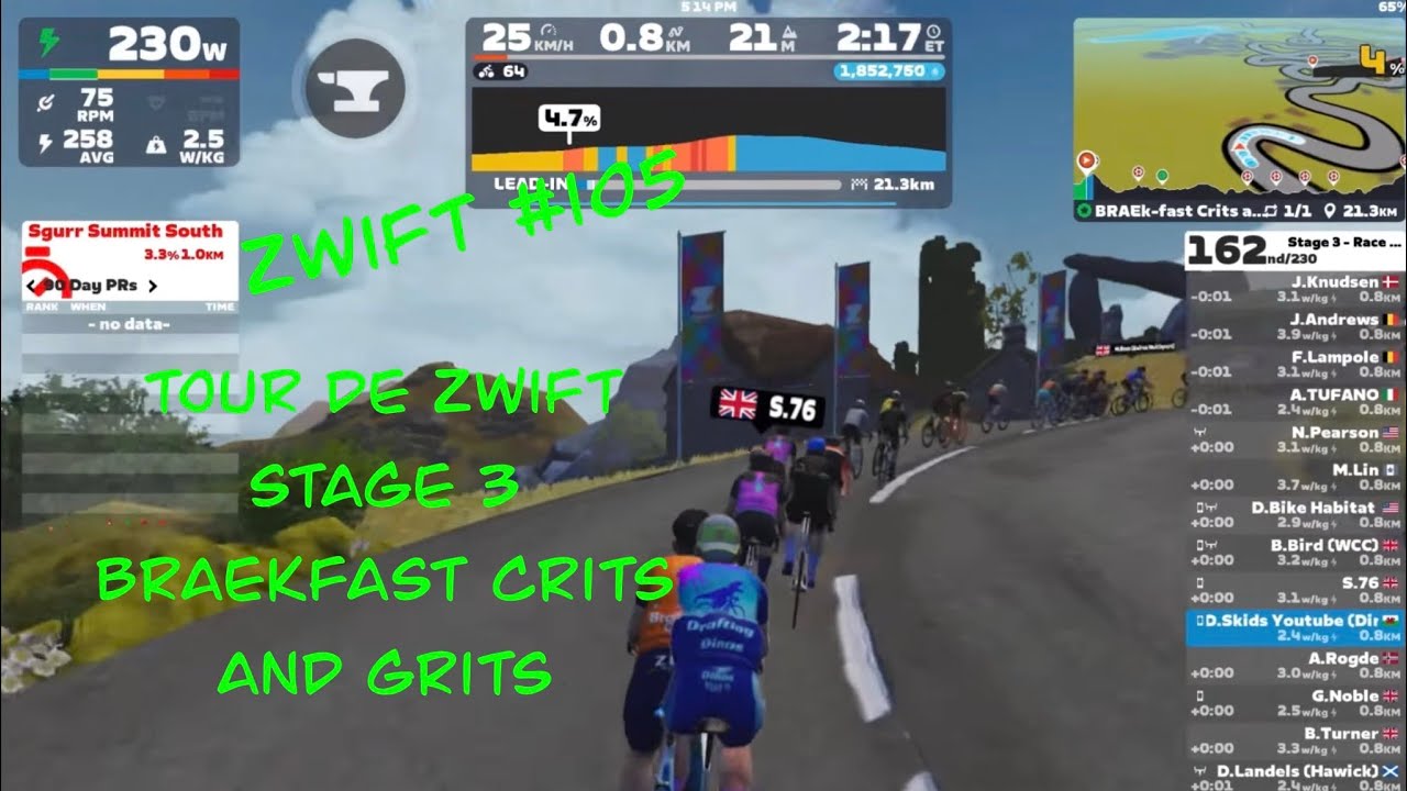 Zwift#105 Tour de Zwift Stage 3 Braekfast Crits and Grits