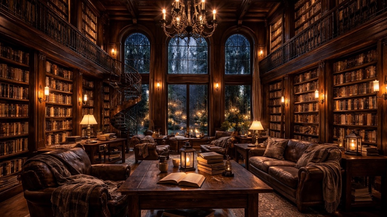 Relaxing Rain Sounds in an Old Library – 6 Hour Ambience