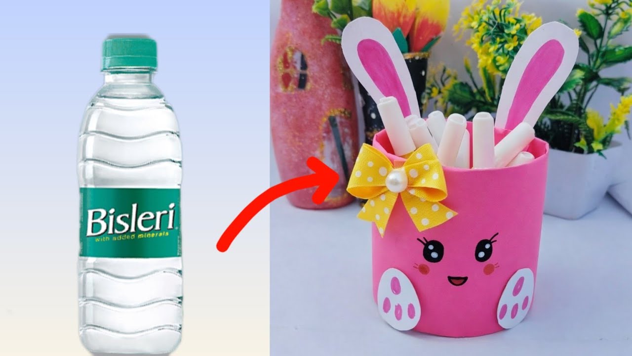 Easy pen stand making ideas ll handmade paper crafts ll bottle pen stand making ideas 