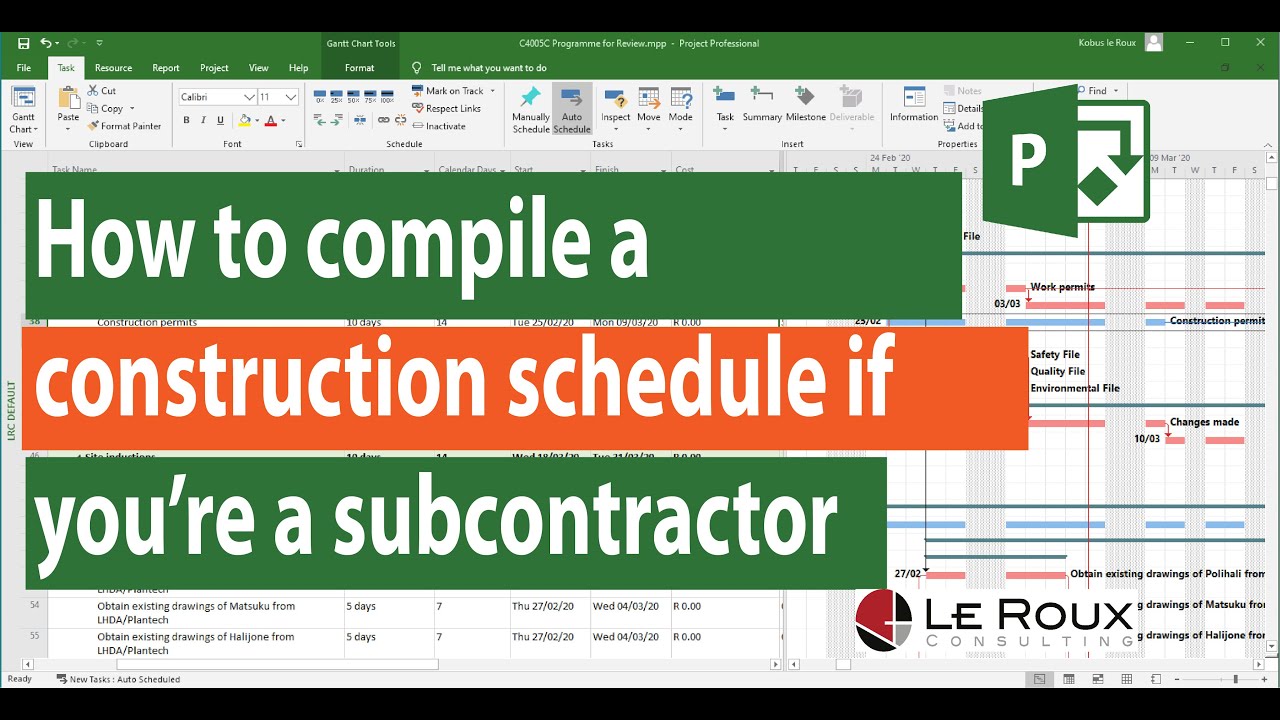 How to compile a construction schedule if you are a Subcontractor