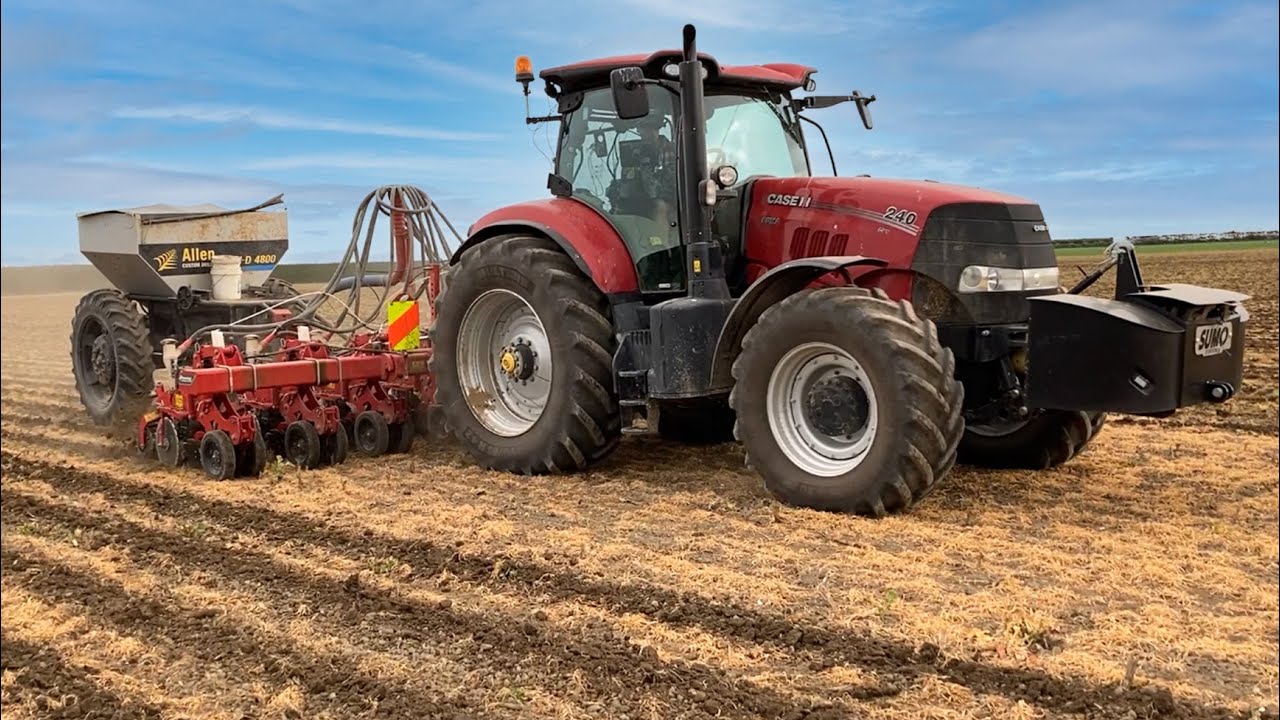 Strip Tilling w/ Case IH 240 towing Kverneland | Claas Axion Sowing Maize