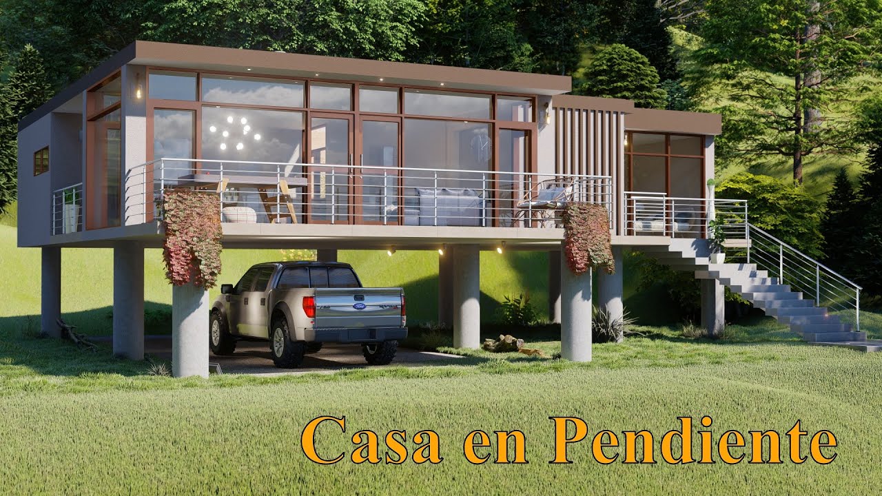 Casa en Desnivel | 17X15 (250 metros) | Vidriada Para Terreno en Pendiente