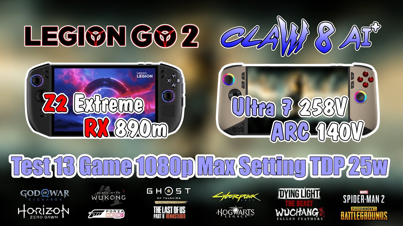 Legion Go 2 Vs MSI Clam 8 Ai - Z2 Extreme Vs Ultra 258V - RX 890m Vs ARC 140V - Test 13 Game TDP 25W