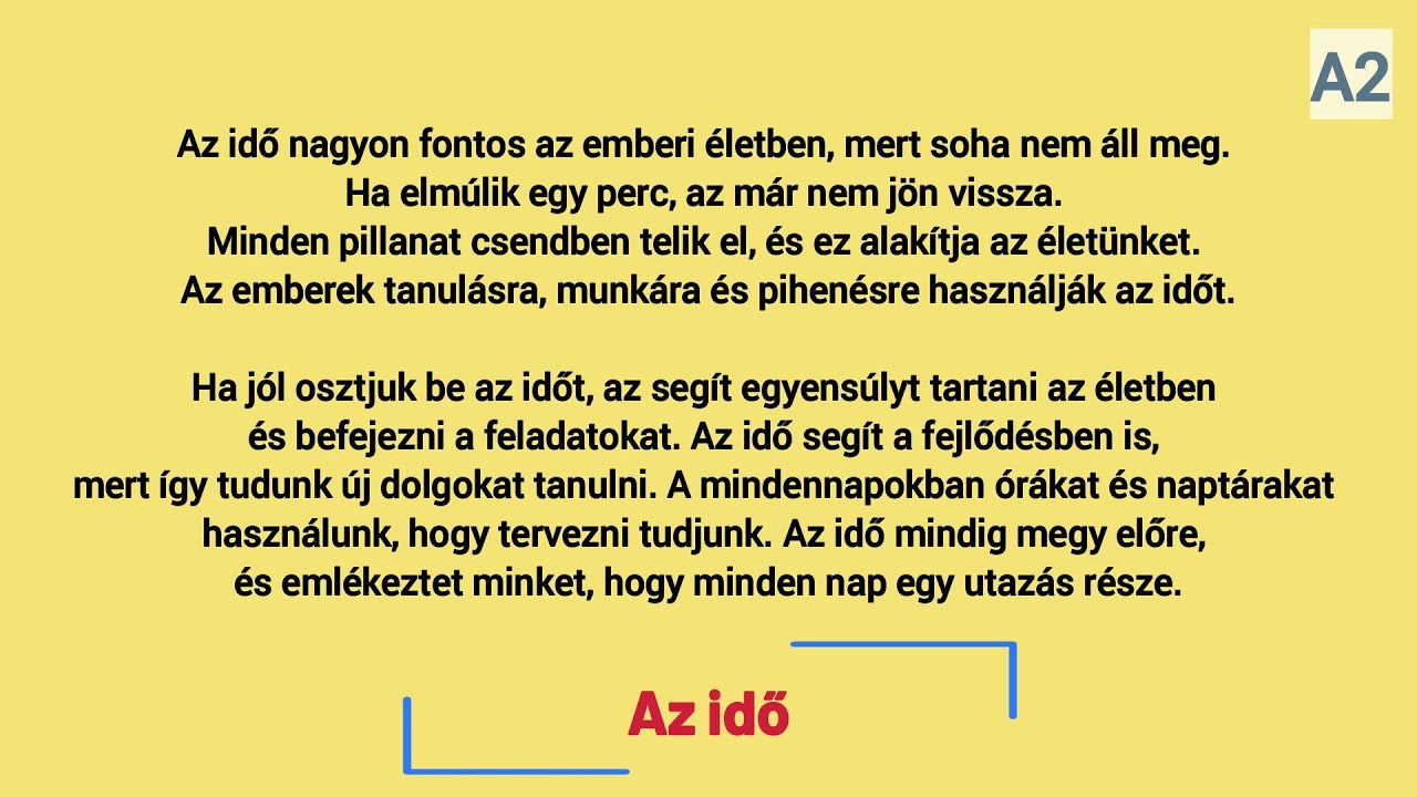 Slow Reading in Hungarian A2 / (HU/EN subtitles)  -  Az idő