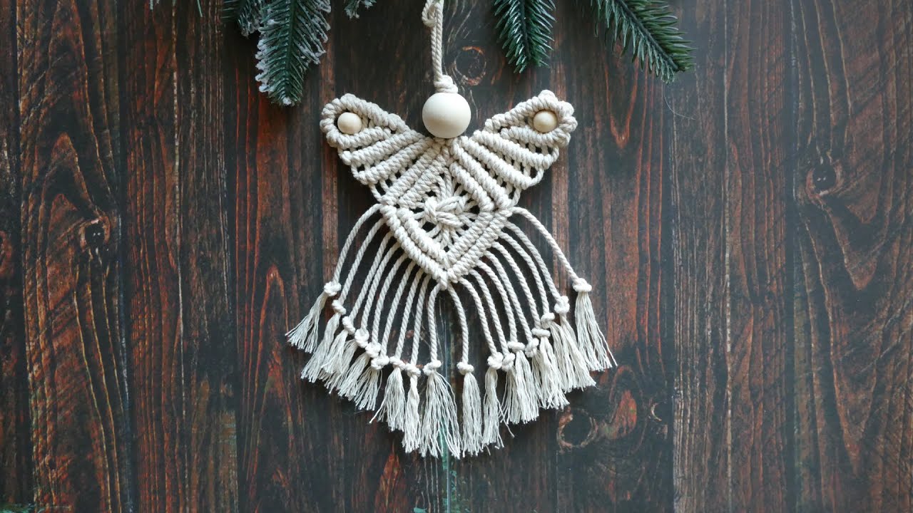 Macrame Angel with Heart shaped wings DIY Christmas tree ornament