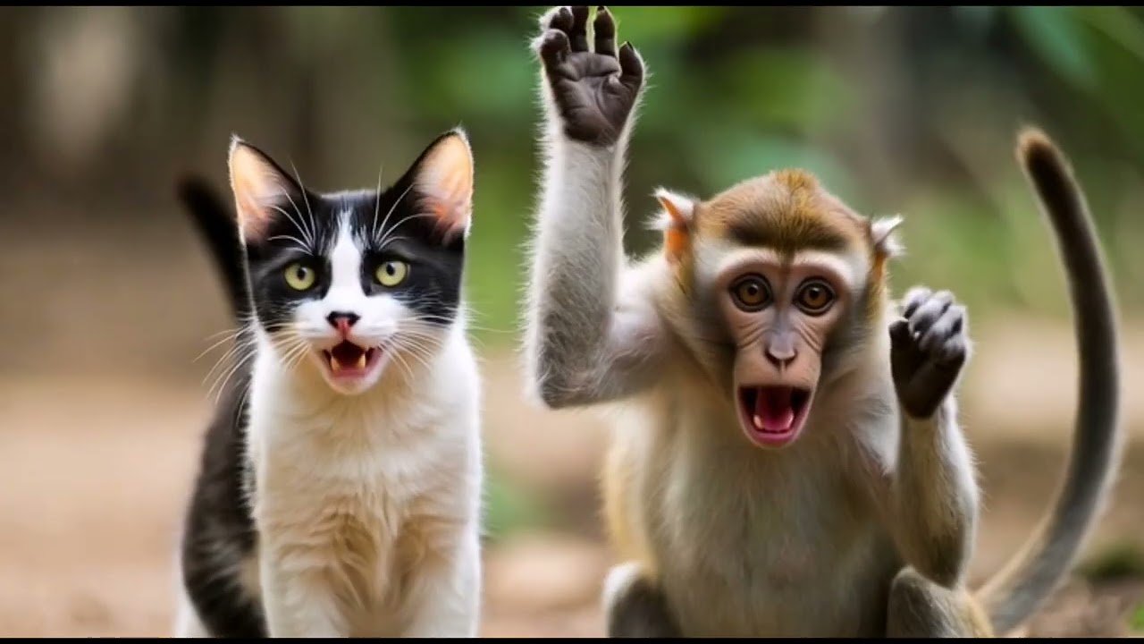 Crazy Cat vs Naughty Monkey | Funny Animal Fight Story 😹🐒