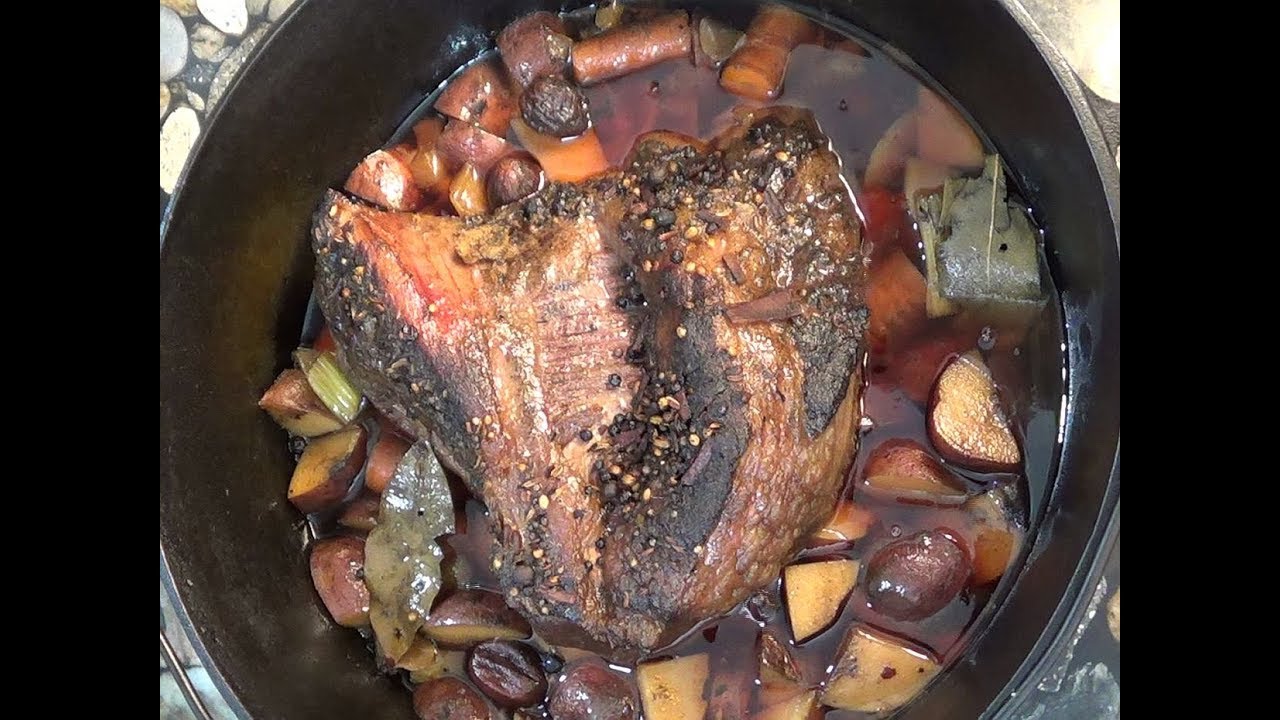Corned Beef and Cabbage in a Cast Iron Pot