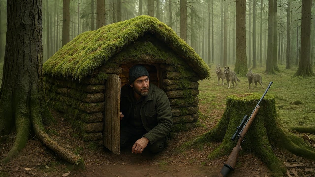Cozy Bushcraft Shelter Built from Wood & Moss | Safe Wilderness Hideout