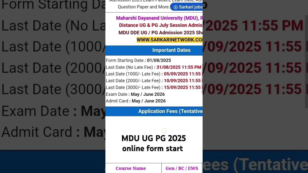 MDU UG PG 2025 online form start #mdu #2025 #latest #today #trending