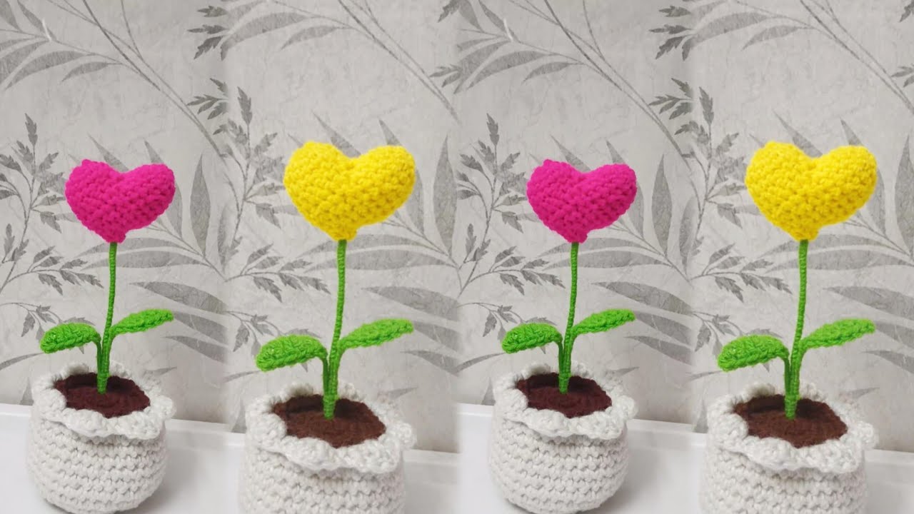 How To Crochet Heart ❤️ with  Pot |Cute Crochet Heart Pot  Gift  For Valentine’s & Home Decor #new 