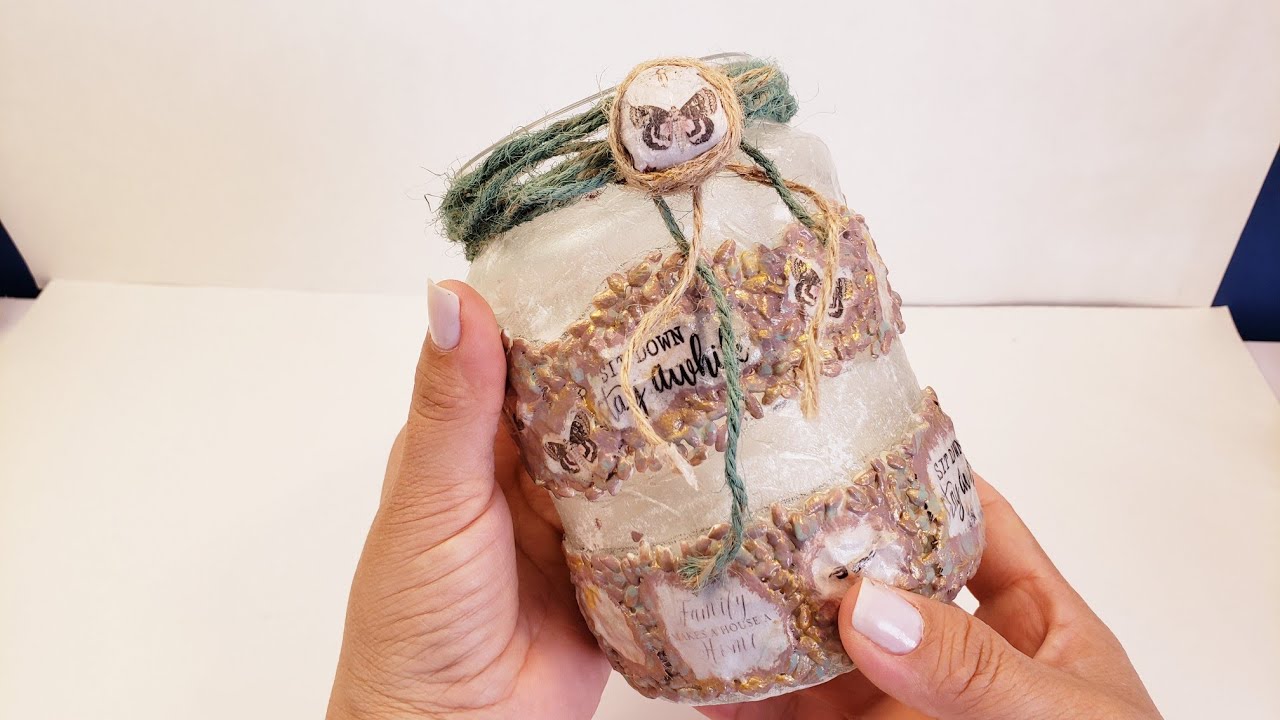 CÓMO DECORAR UN BOTE DE CRISTAL, ESTILO VINTAGE CON DECOUPAGE Y ARROZ - GABRIELA TIPS