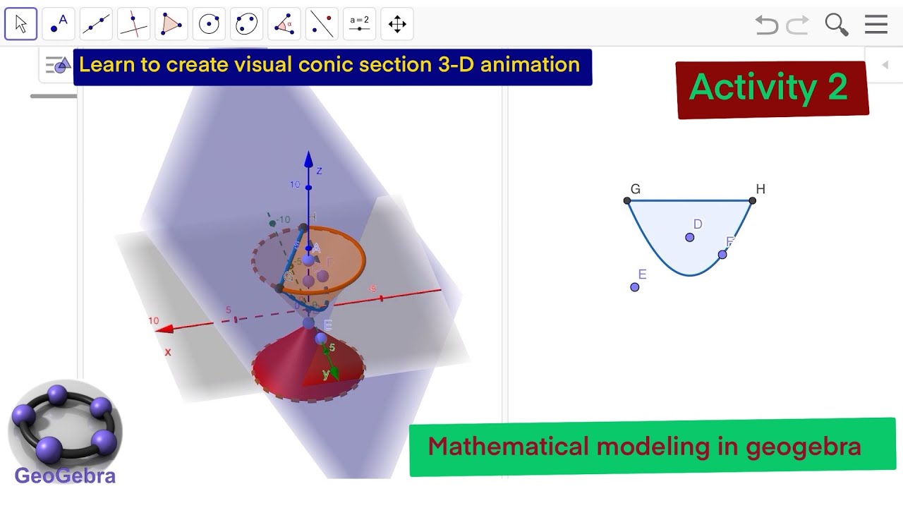 Conic section 3-D Animation in geogebra |Learn to create conic section animation in geogebra |Visual