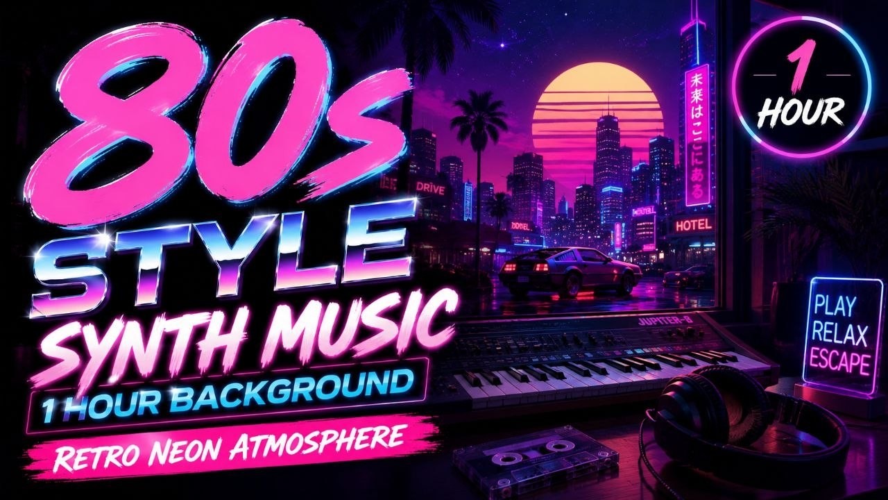 80s Style Synth Music – 1 Hour Background | Retro Neon Atmosphere