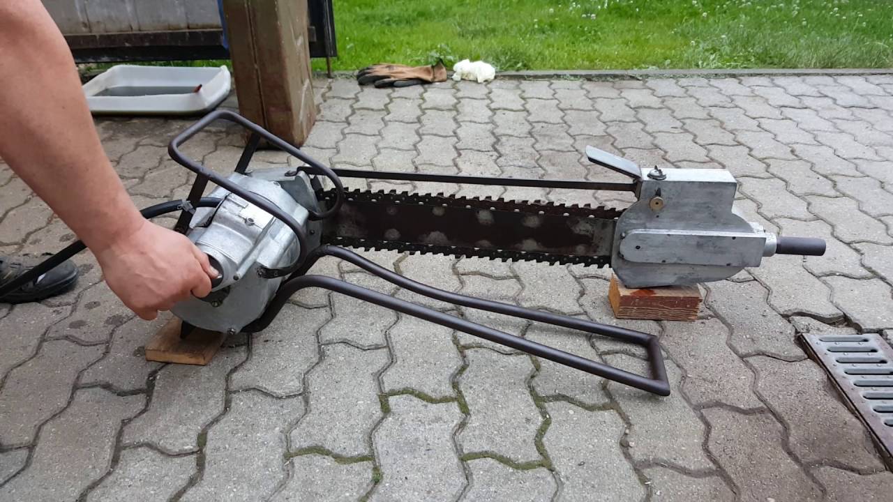 Elektrische Zweimann Säge RAPID 1930 Kettensäge Oldtimer Ablängsäge