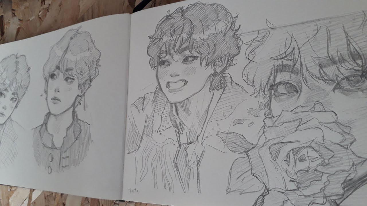 Kim Taehyung Sketchbook Spread - pencil sketches