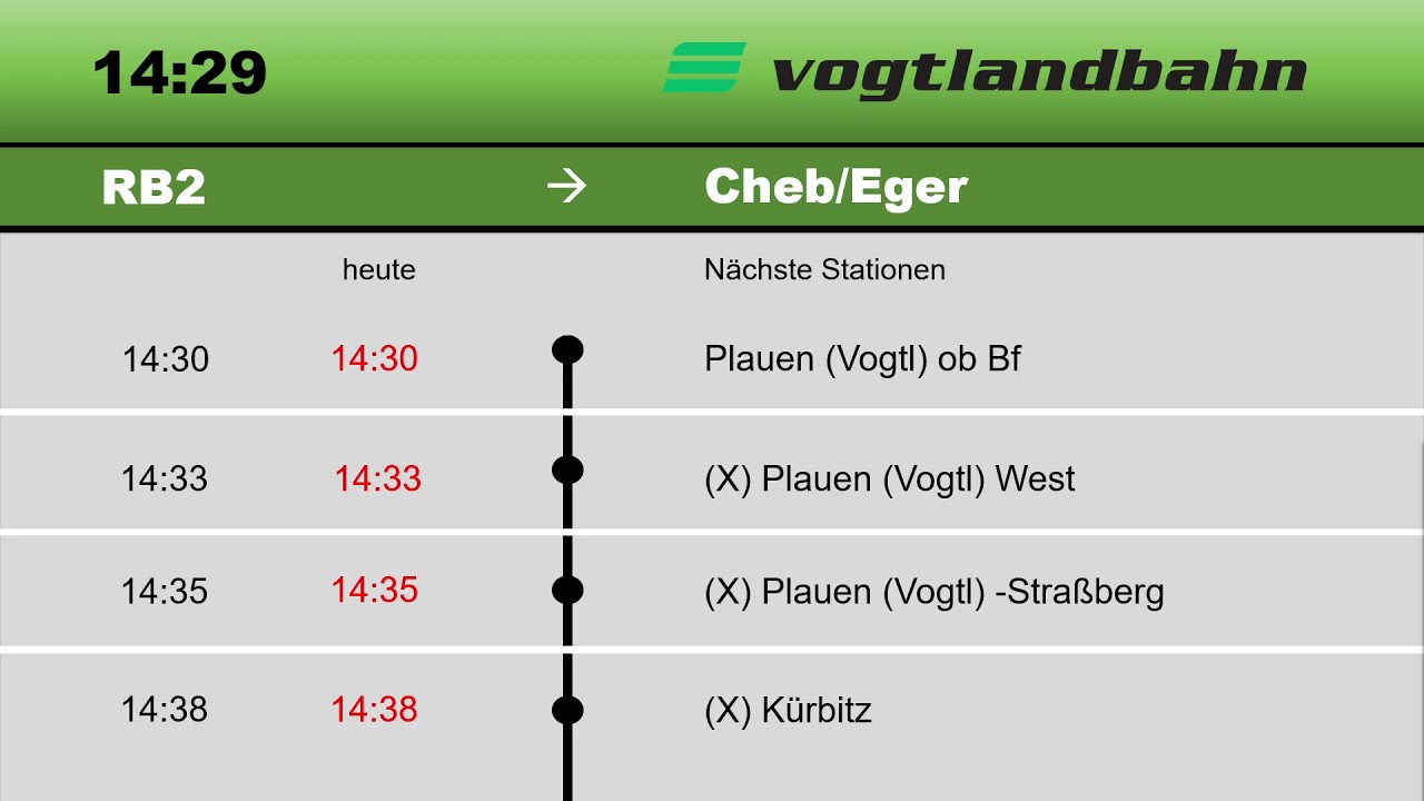 Ansagen aus der RB 2 der Vogtlandbahn.