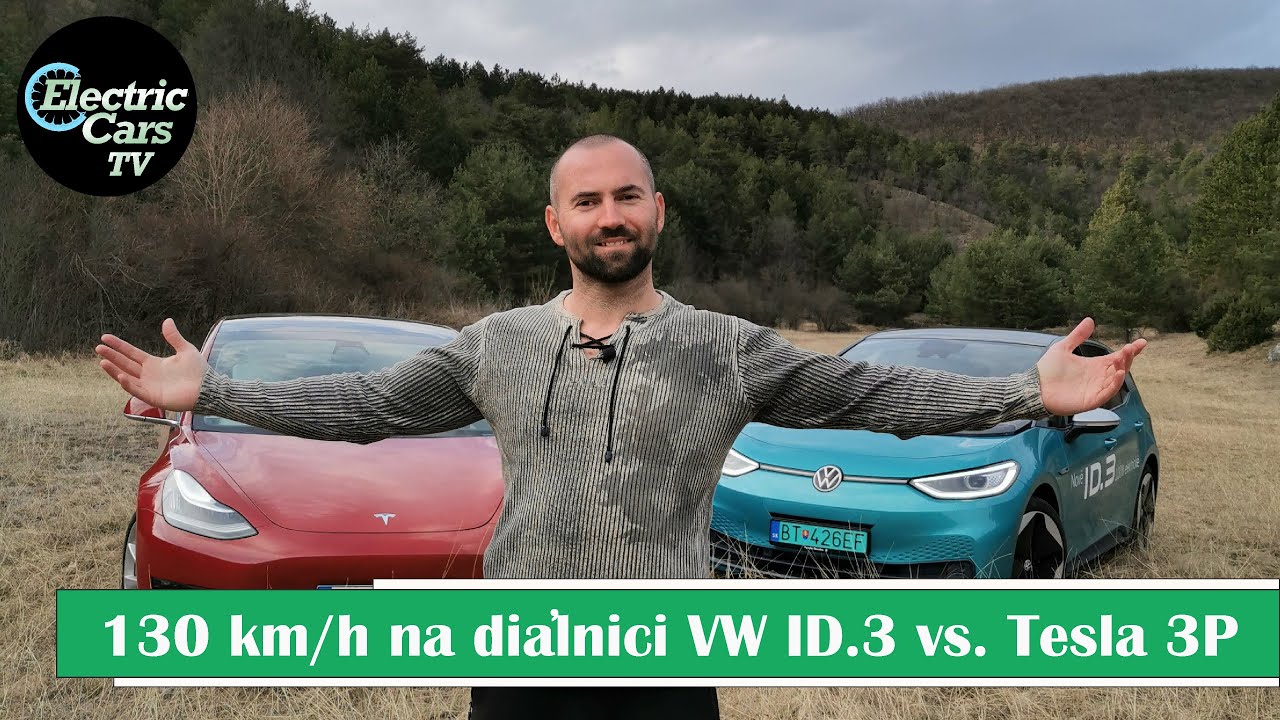 130 km/h elektromobil Tesla Model 3 vs VW ID3 test na diaľnici  - Electric Cars TV