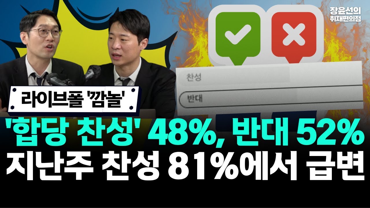 라이브폴 '깜놀'-'합당 찬성' 48%, 반대 52%-지난주 찬성 81%에서 급변