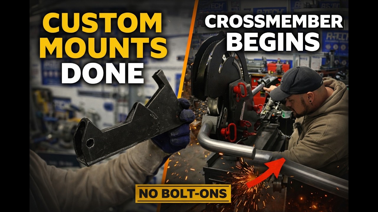 Custom Motor Mounts DONE! Designing & Bending a Transmission Crossmember (Rogue Fab M625)