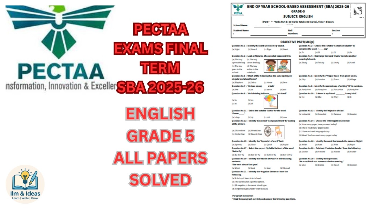 GRADE 5 ENGLISH PAPER PECTAA SBA END OF YEAR/ FINAL TERM 2025-26