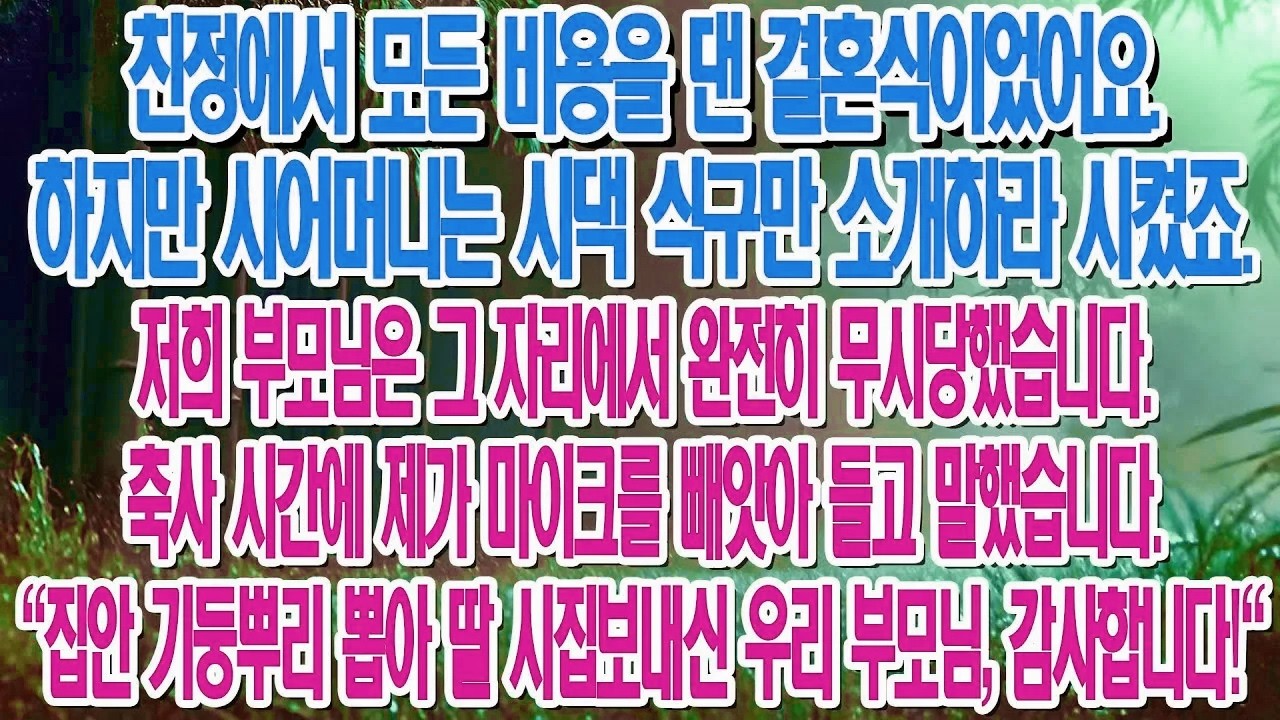 결혼 비용 댄 친정 무시한 시모, 마이크 잡고 사이다 발언 날렸습니다....|부모자식갈등 | 사연 이야기 | 오디오북