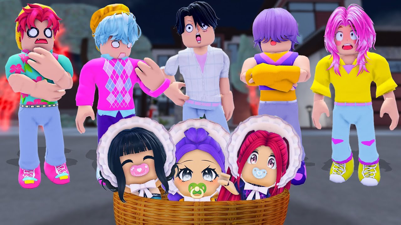 FIVE HANDSOME SAJA BOYS ADOPT BABY RUMI & BABY MIRA IN ROBLOX! (Kpop Demon Hunters)