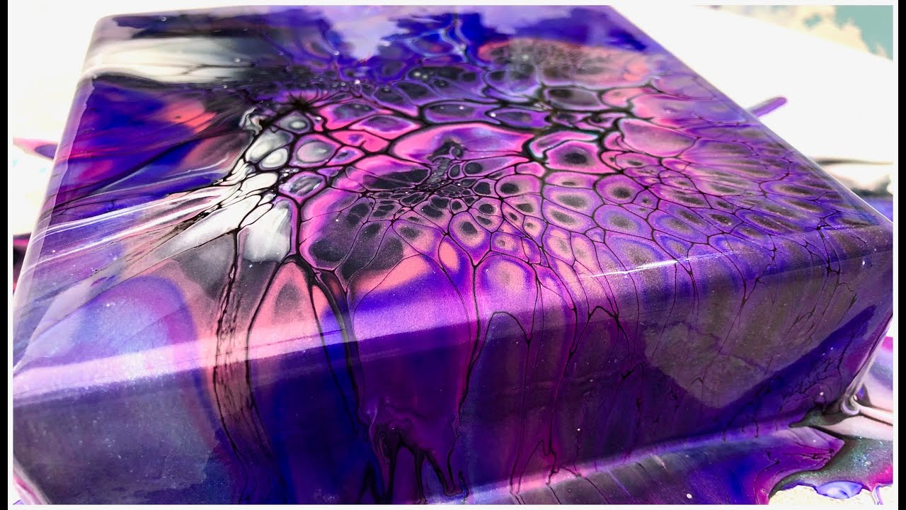 #240 Purple Acrylic pour on the spinner. Fluid Art pouring. No silicone bloom technique ColourArte