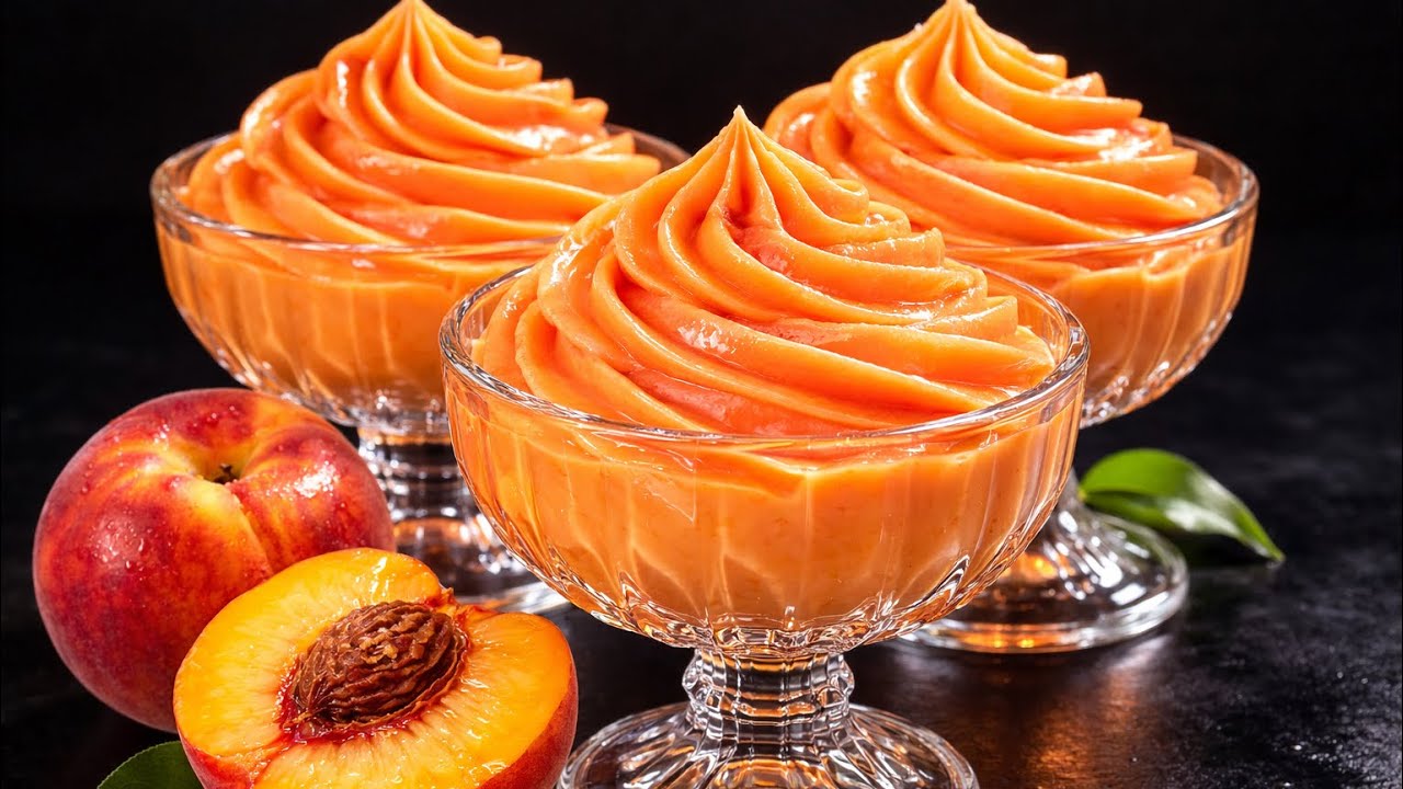 Nur Pfirsiche und Sahne! Blitzschnell zubereitet in 5 Minuten! Ohne Backen oder Gelatine!