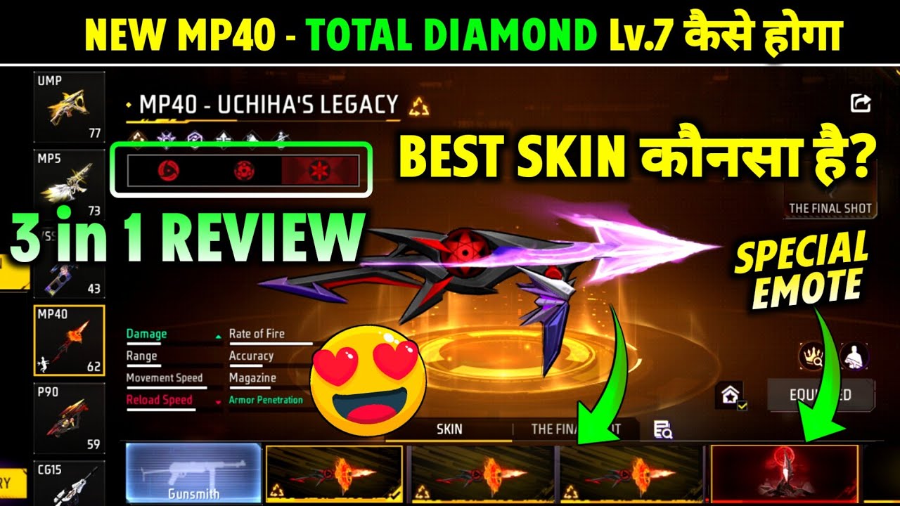 NEW MP40 RING EVENT FREE FIRE | UCHIHA LEGACY TOTAL DIAMOND| FREE FIRE NEW EVENT| FF NEW EVENT 