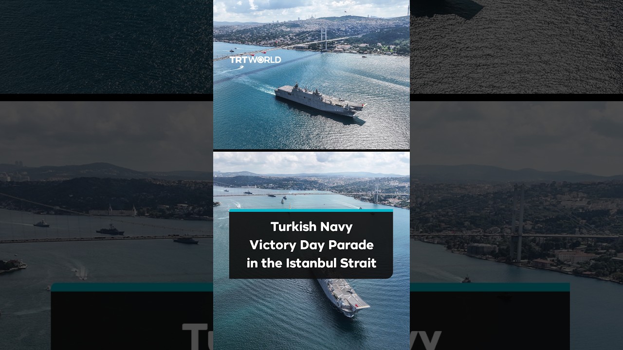 Turkish naval vessels parade through Istanbul Strait for Victory Day