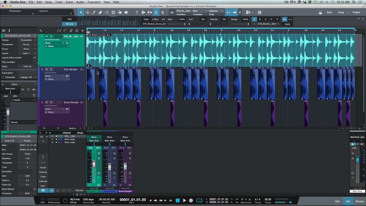 How To Quantize Events To The Groove Clipboard In PreSonus Studio One