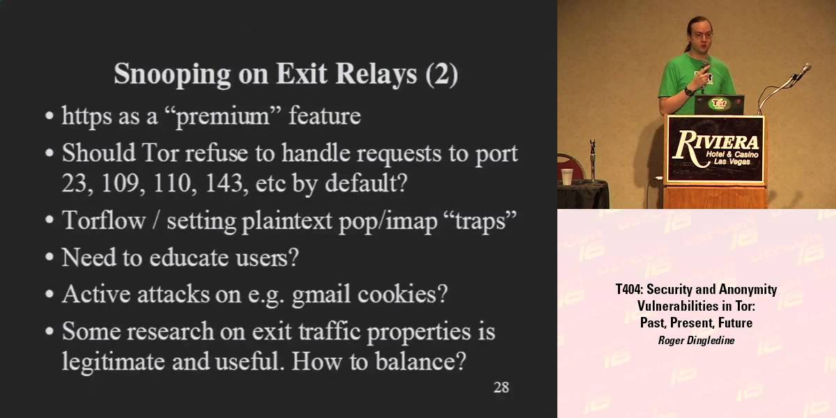 DEF CON 16 - Roger Dingledine: Security Anonymity Vulnerablities in Tor