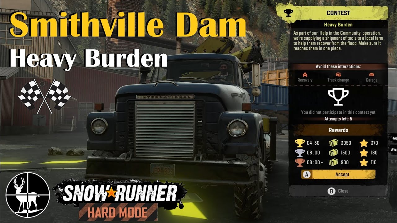 SnowRunner Hard Mode ⚠️ Heavy Burden Contest ⚠️ Smithville Dam S0EP88