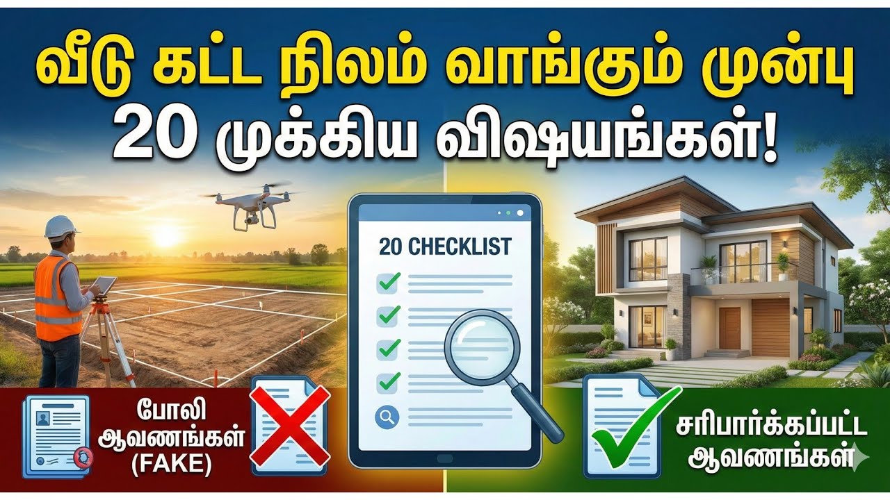 ​🏡 வீடு கட்ட நிலம் வாங்கும் முன் பார்க்க வேண்டிய 20 விஷயங்கள்! | Land Buying Tips Tamil