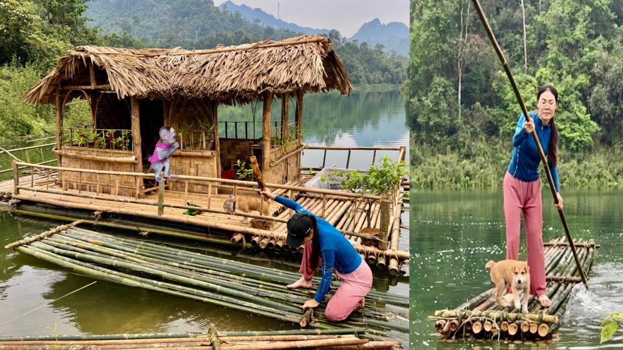 Solo river life: Girl crafts bamboo rafts, catches fish to eat