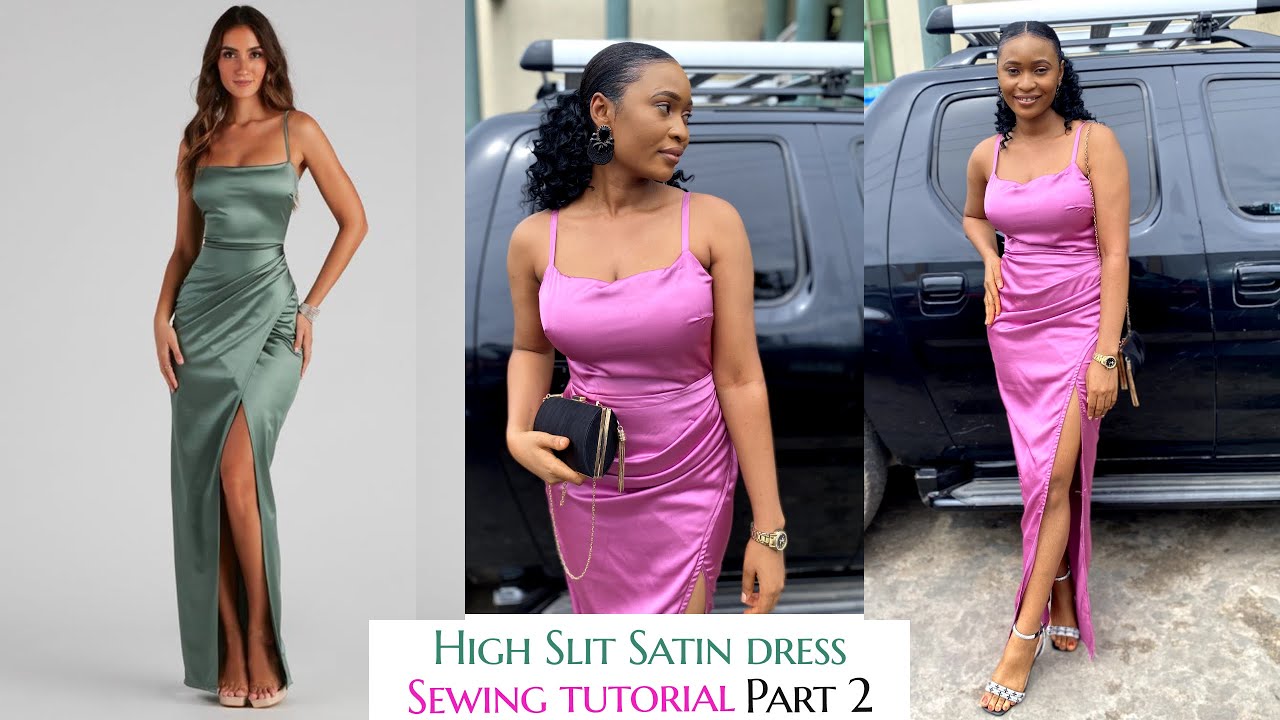 How to sew a high slit satin dress {PART 2} #satindress #highslitdress #promdress