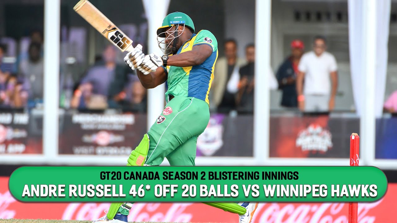 GT20 Canada Season 2 Blistering Innings | Andre Russell 46* runs off just 20 balls vs Winnipeg Hawks