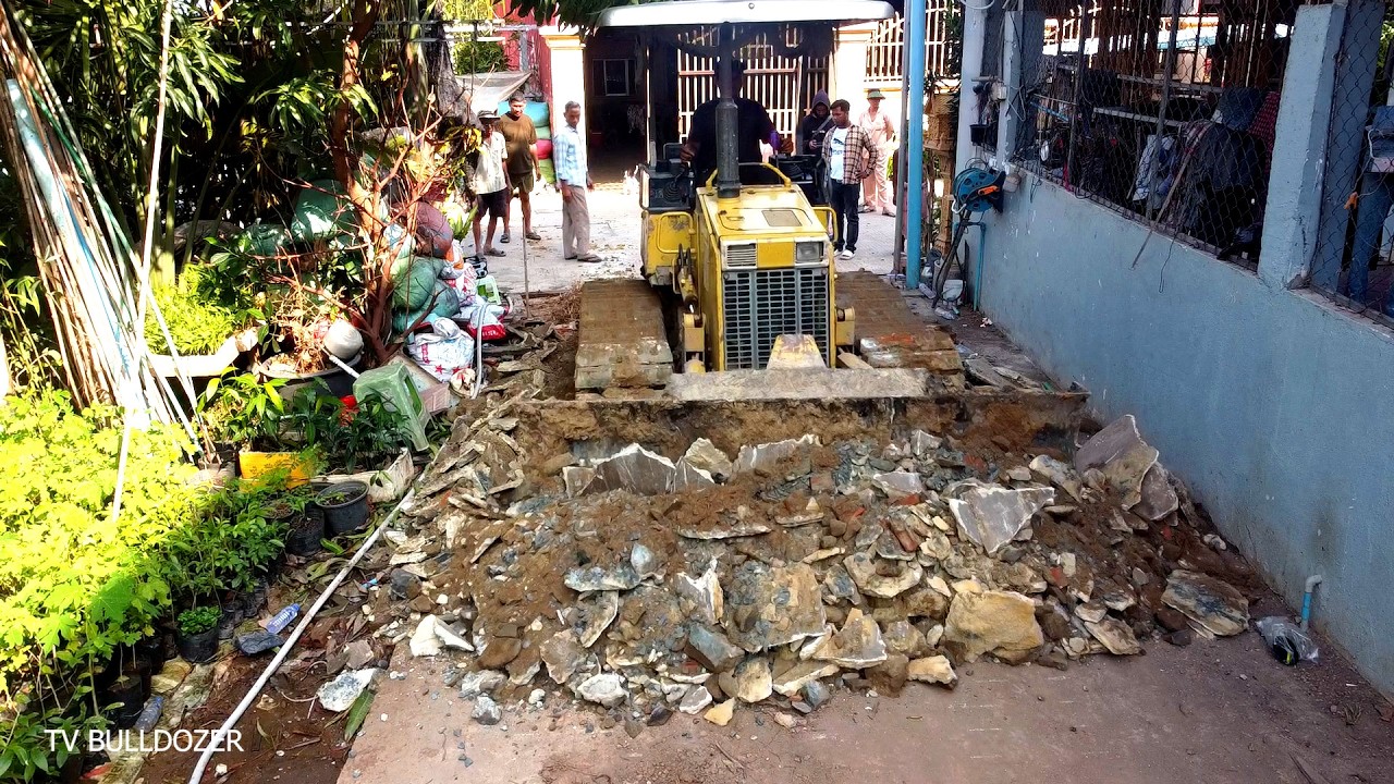 WOW!!! Starting A New Project Expanding Road By Driver D20P Komat'su Dozer Pushing Trash And Stone