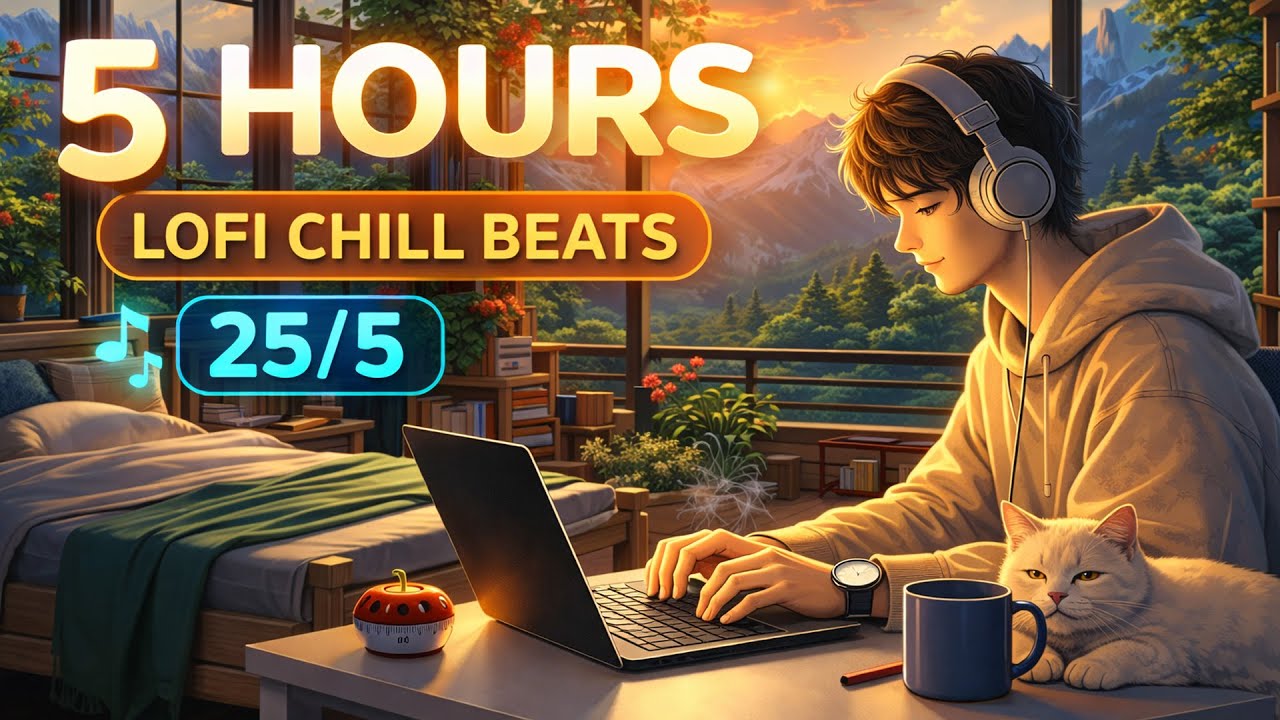 5 Hour Study With Me 🌆 Cozy City Sunset & Lofi Pomodoro | Timer Tunes