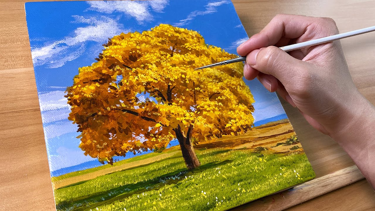How to Paint Yellow Tree / Acrylic Painting / Correa Art